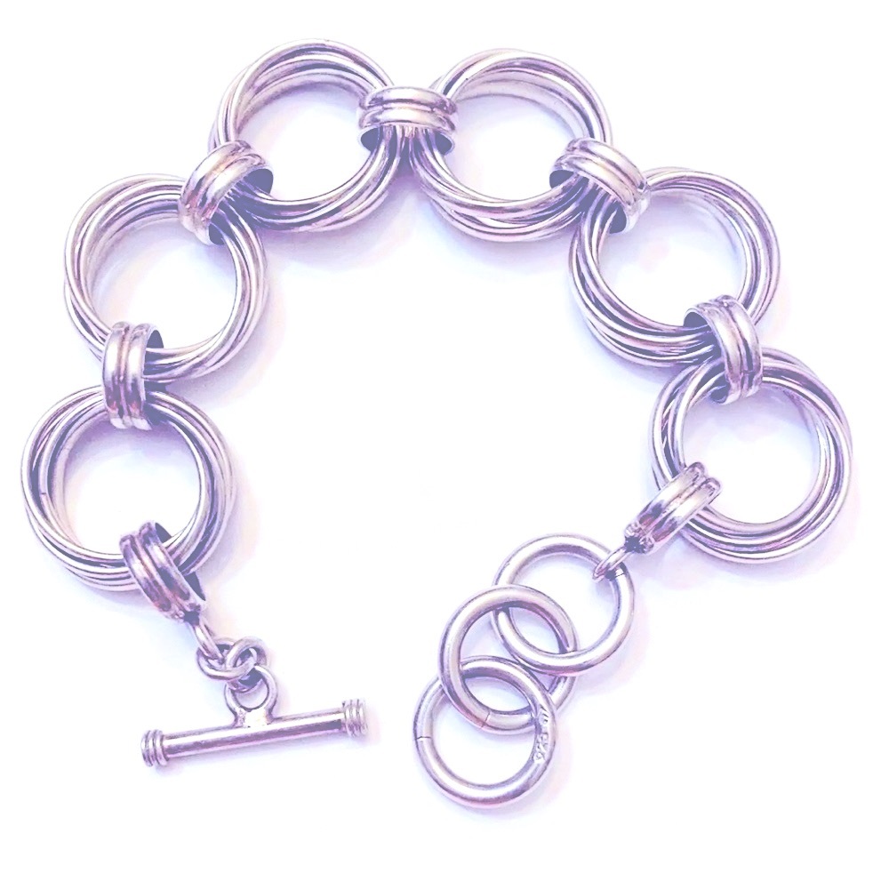 Silpada Vintage Rare Solid Sterling Silver Heavy Multi-Circles Chain Bracelet - Picture 8 of 10